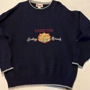 VTG-Trendy-L-navy blue-made in Italy, wool blend, embroidered, fisherman sweater